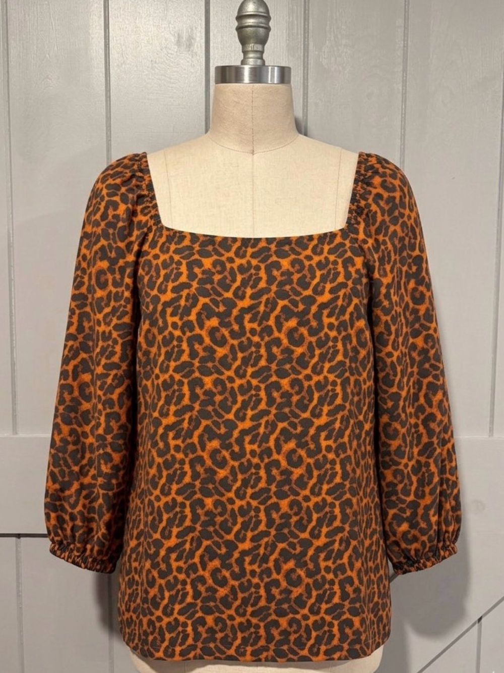 J. Jill Leopard Print Square-Neck Womens Top in Rust/Black